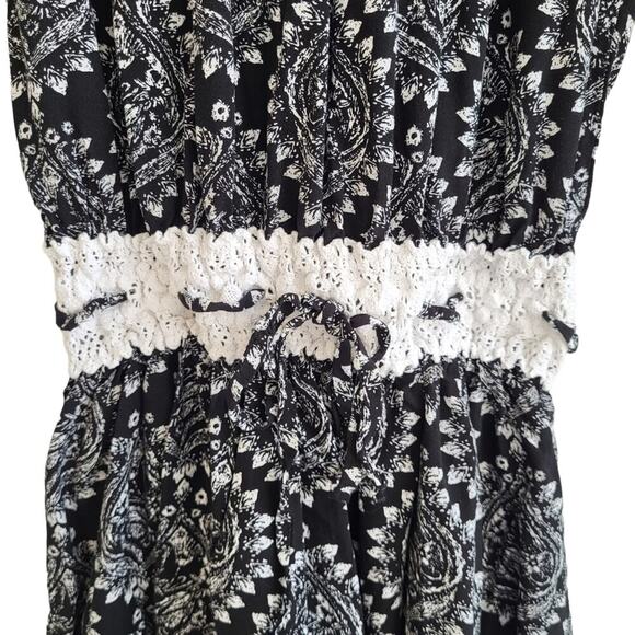Free People Floral Off Shoulder Mini Dress Small Black Crochet Mini Cottage Boho - Picture 6 of 13